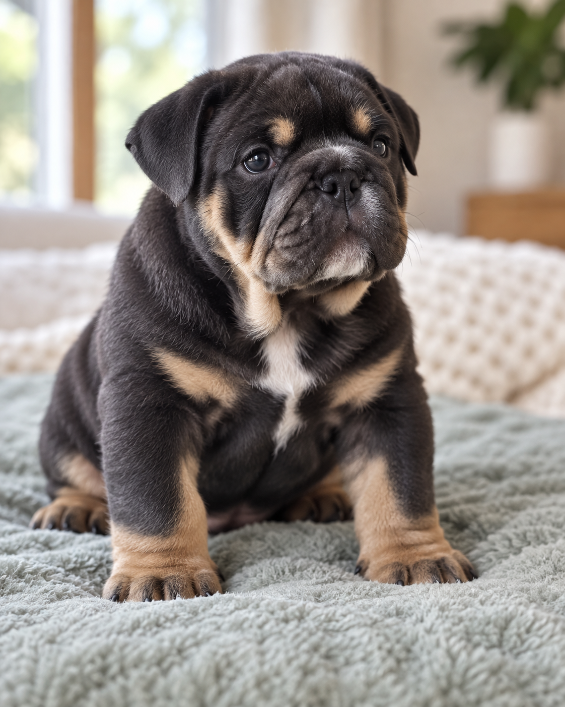 Duke, Black & Tan male English Bulldog puppy