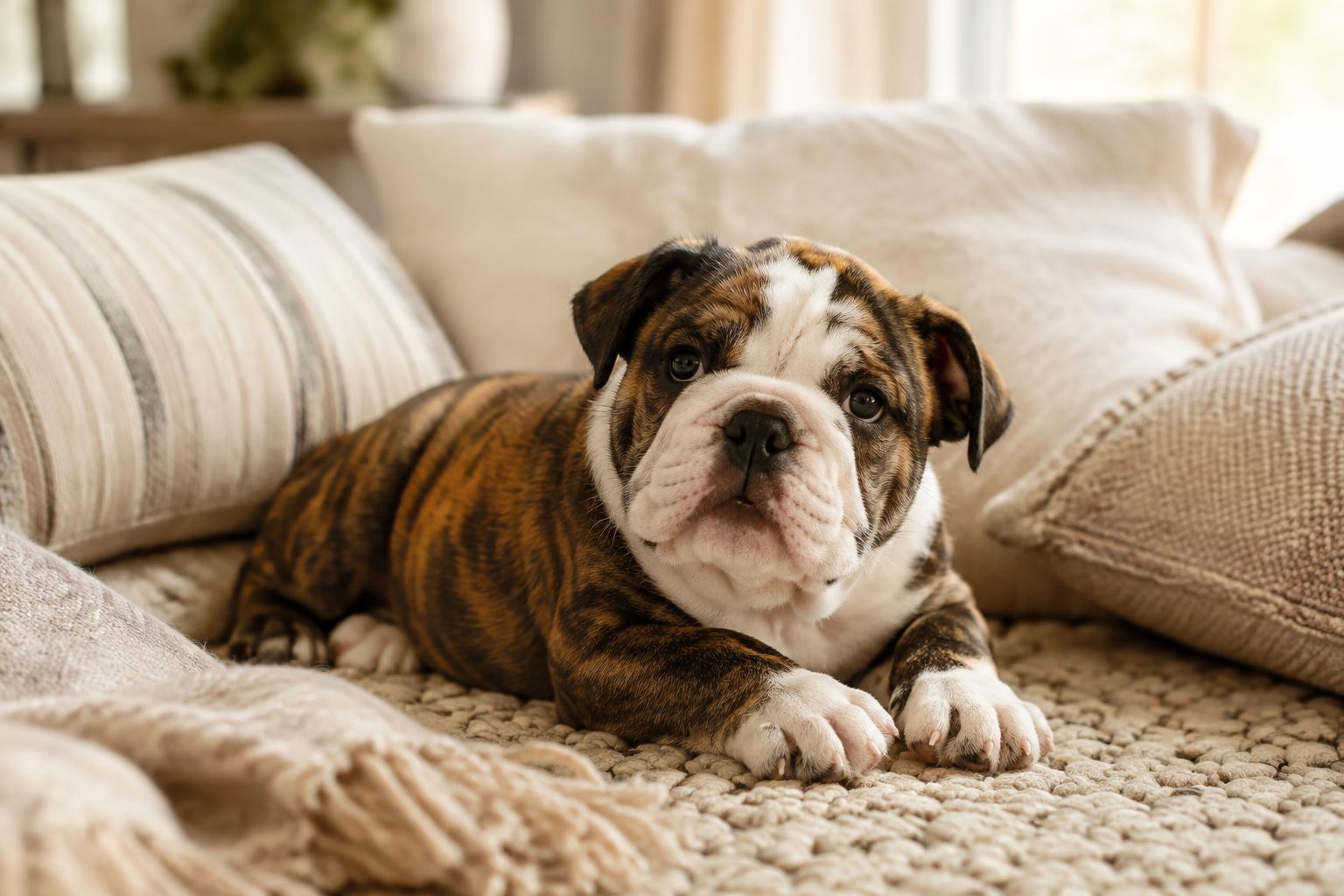 Lilac and tan English Bulldog puppy colors