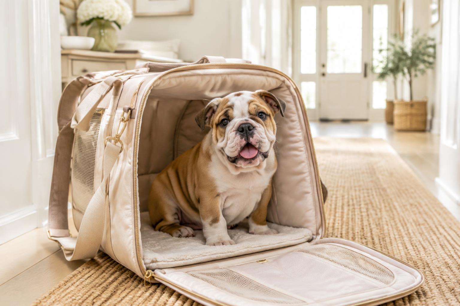 English Bulldog puppy delivered to a new home