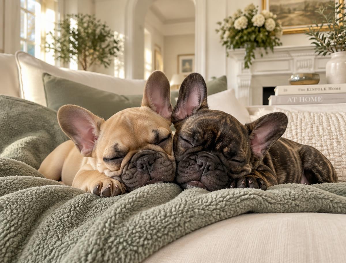 Male and female French Bulldog puppies together